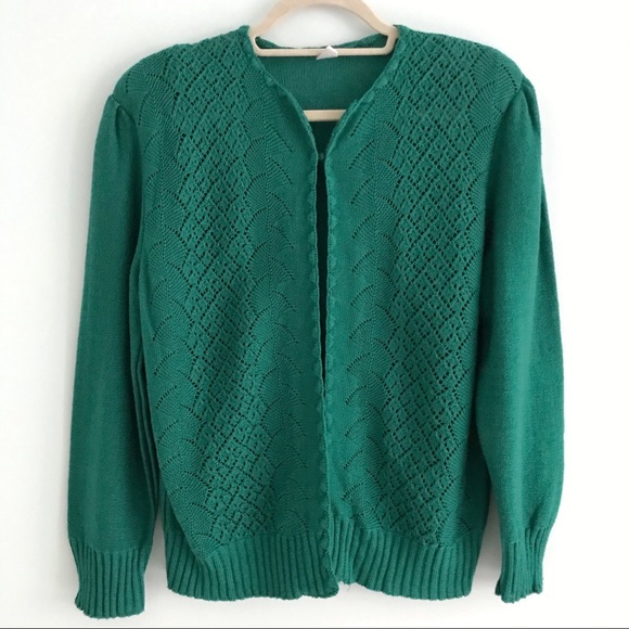 Vintage Statement Cardigan Sweater in Vibrant Kelly Green for the Holidays - Picture 1 of 7